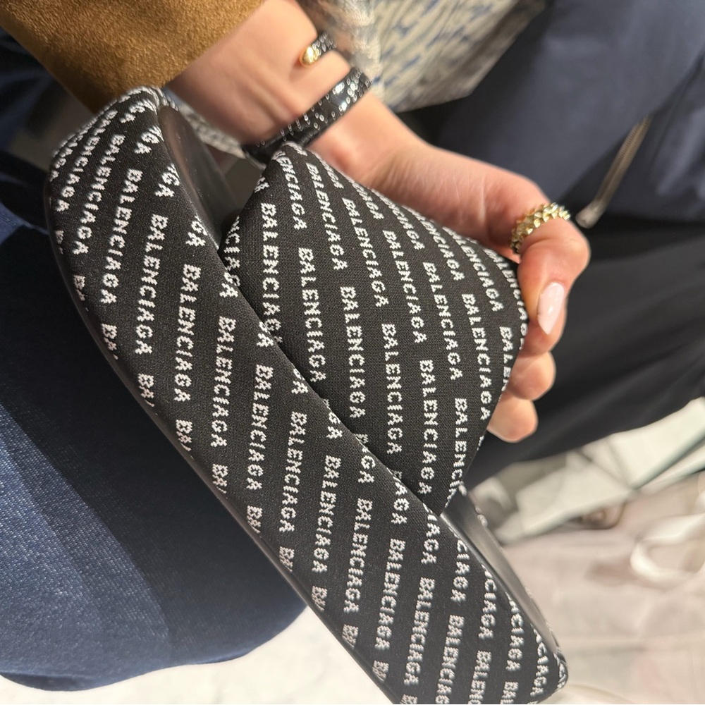Balenciaga Black and White Logo Padded Slide Sandals - Picture 5 of 5